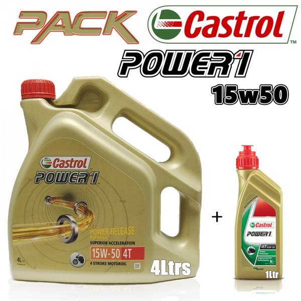 Pack aceite moto 4t Castrol Power 1 15w50 4Ltrs + 1Ltr