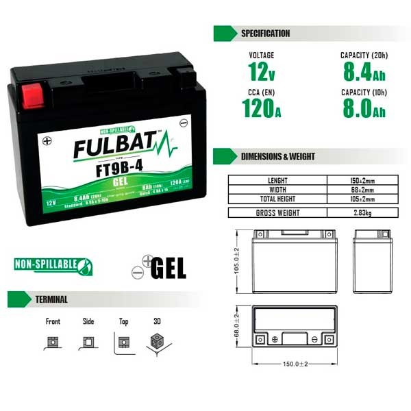 Bateria Moto FT9B-4 Gel FULBAT